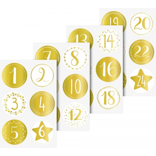 Sticker - Rond 4 cm - Adventscijfers goud