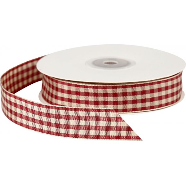 Geruit lint - oud rood/wit - 25 meter Geruit lint - oud rood/wit - 25 meter