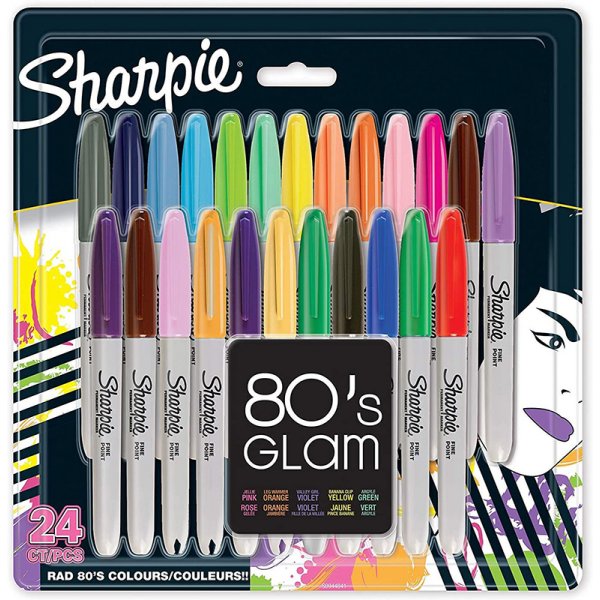 Vezelpennenset Sharpie - 80's Glam Permanent Markers - 24-pack ongesorteerde kleuren Vezelpennenset Sharpie - 80's Glam Permanent Markers - 24-pack ongesorteerde kleuren