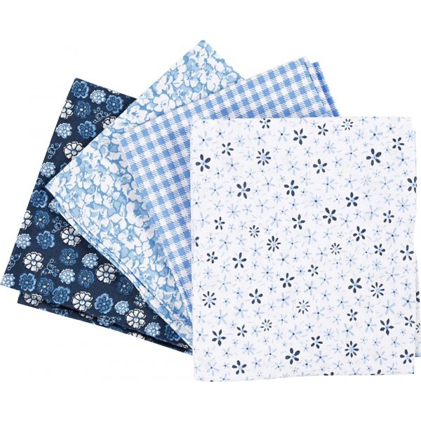 Patchworkstof - blauw - 4 st