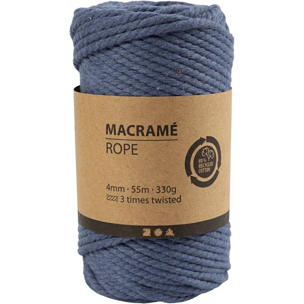 Macramgaren - blauw - 4 mm - 55 m