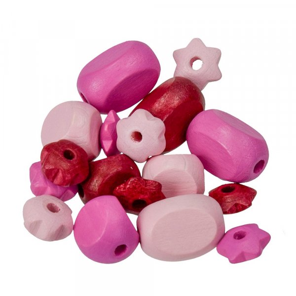 Houten kralen - roze mix 30 st. kleur-vorm mix