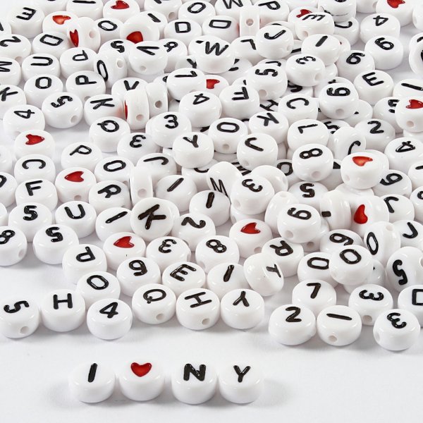 Letterkralen - zwart/wit - Ø7 mm - ca. 1500 st Letterkralen - zwart/wit - Ø7 mm - ca. 1500 st