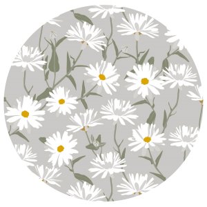 Rond oliedoek met madeliefjesmotief - Grijs
