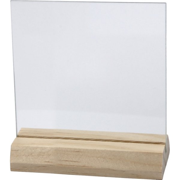 Glasplaat met houten voet - 7,5 x 7,5 cm - 10 sets Glasplaat met houten voet - 7,5 x 7,5 cm - 10 sets