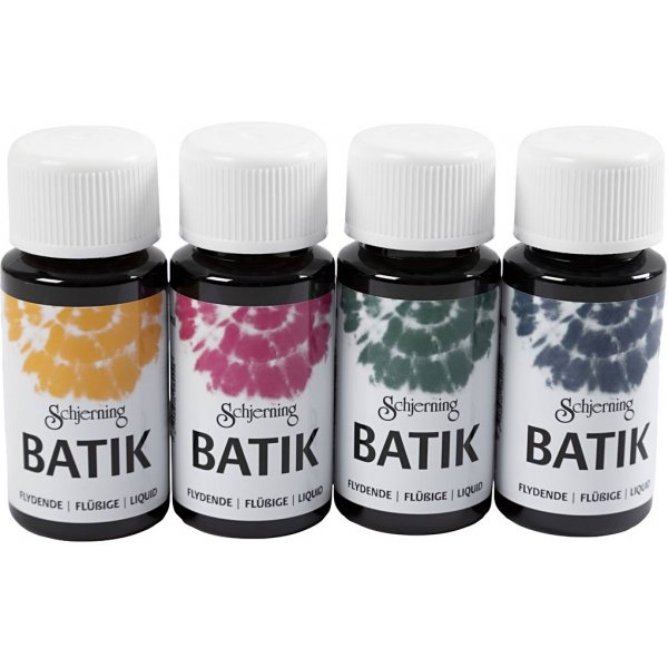 Batikverf - marineblauw - groen - roze - maïsgeel - 4x50 ml Batikverf - marineblauw - groen - roze - maïsgeel - 4x50 ml