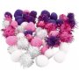 Pompons - paars - lichtrood - wit - 48 st