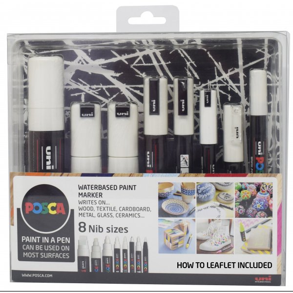 Posca 8 Penpuntgrootte - Witte set van 8 stuks