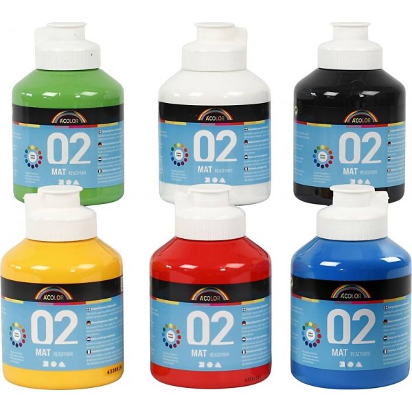Schoolverf - Acryl - primaire kleuren - mat - 6 x 500 ml