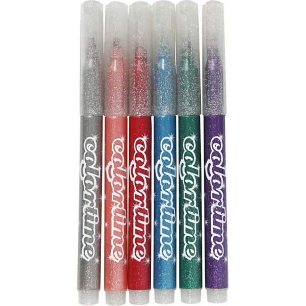 Colortime Glittermarker - gemengde kleuren - 2 mm - 6 st