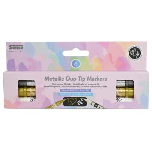 Metallic markers met dubbele punt, 3 kleuren - duotip Metallic markers met dubbele punt, 3 kleuren - duotip