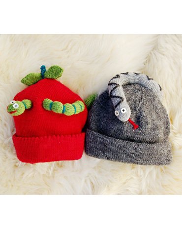 Breipatroon - Vest en trui evenals appelmuts met rups en muts met slang