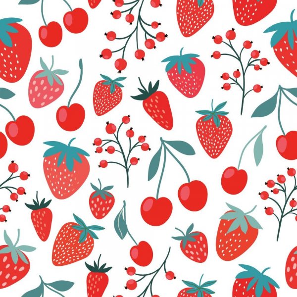 Patroonjersey 145 cm - Aardbeien en kersen Wit