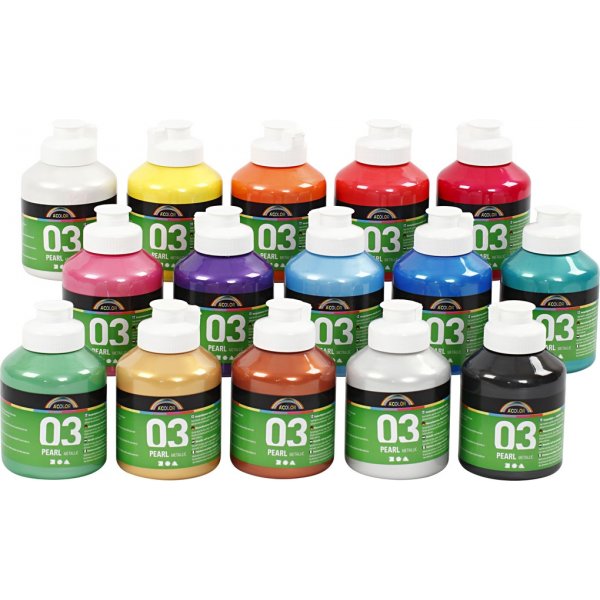Schoolverf Acryl - Metallic - gemengde kleuren - metallic - 15 x 500 ml Schoolverf Acryl - Metallic - gemengde kleuren - metallic - 15 x 500 ml