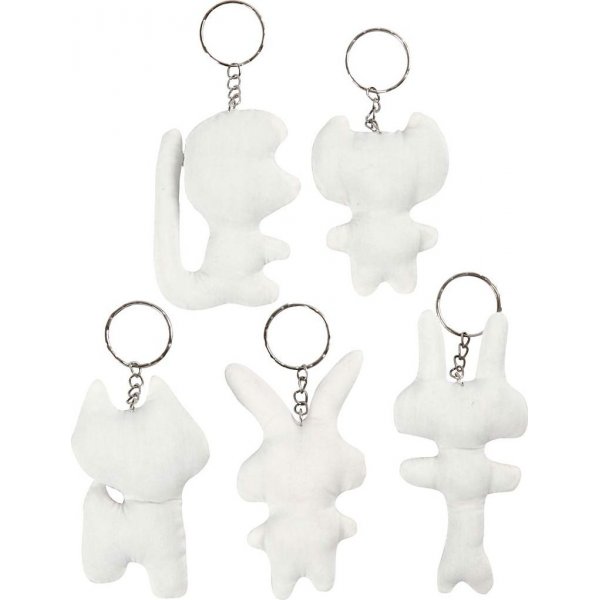 Textielfiguren met sleutelhanger - 5 st