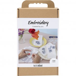 DIY-pakket voor geborduurde linnen servetten, gebroken wit, 4 stuks DIY-pakket voor geborduurde linnen servetten, gebroken wit, 4 stuks