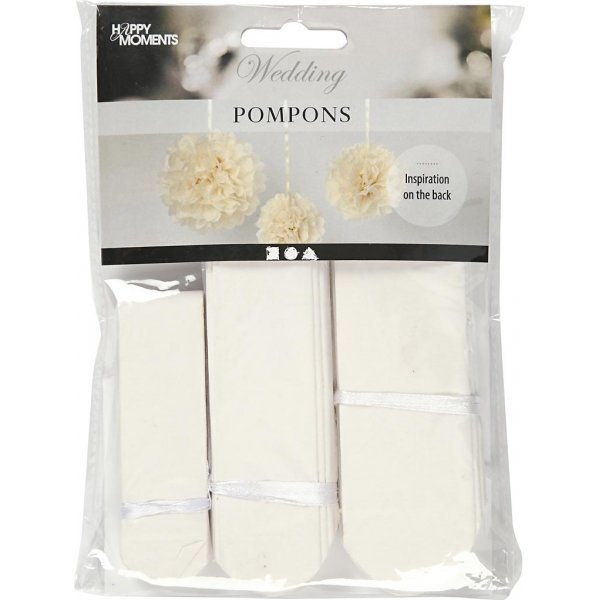 Papieren pompons - wit - 3 st Papieren pompons - wit - 3 st