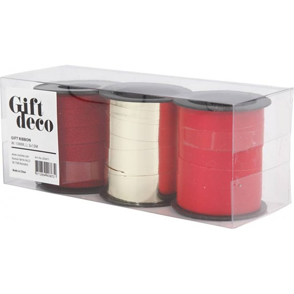 Cadeaukoord - goud - rood - rood - 3 x 15 m Cadeaukoord - goud - rood - rood - 3 x 15 m
