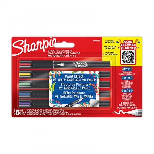 Sharpie AcrylicCreative Marker Brush - 5-pack - Ongesorteerde kleuren