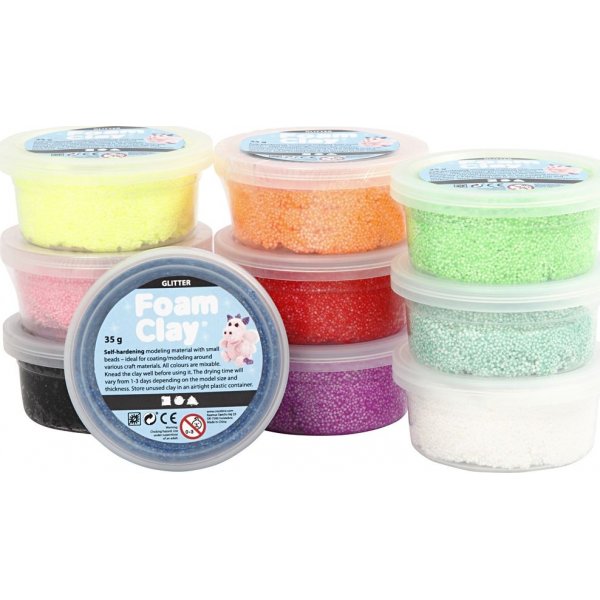 Foam Clay - gemengde kleuren - glitter - 10 x 35 gr