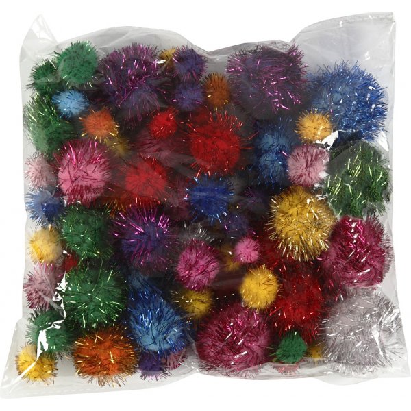 Pompons - felle kleuren - glitter - 62 gr Pompons - felle kleuren - glitter - 62 gr
