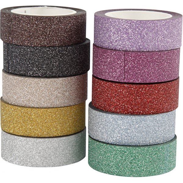 Glittertape/washite tape - gemengde kleuren - 10 x 6 m Glittertape/washite tape - gemengde kleuren - 10 x 6 m
