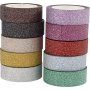 Glittertape/washite tape - gemengde kleuren - 10 x 6 m