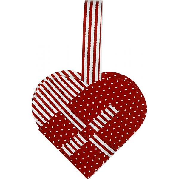 Knutselset - Gevlochten harten - rood/wit patroon - 8 st