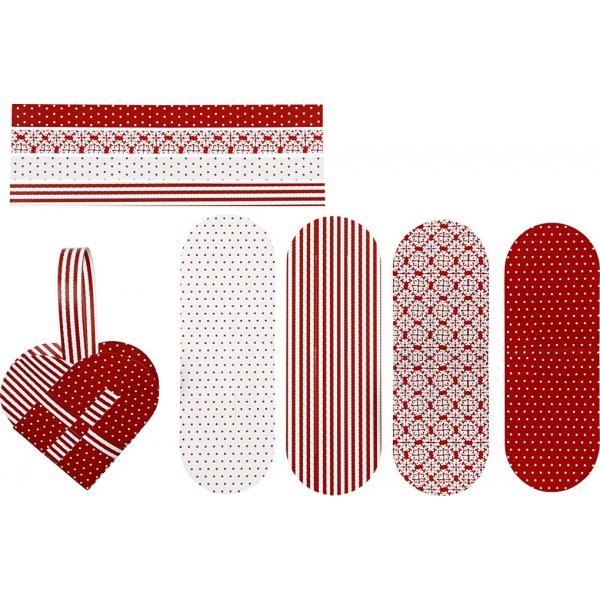 Knutselset - Gevlochten harten - rood/wit patroon - 8 st
