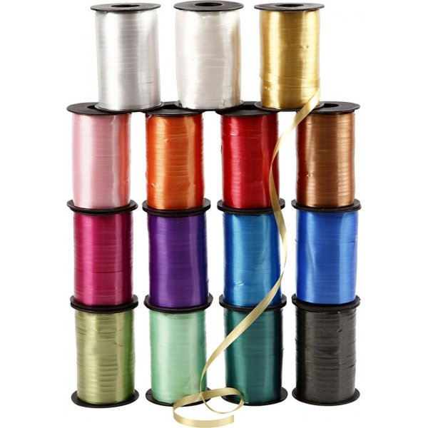 Cadeaukoord - gemengde kleuren - glanzend - 15 x 250 m