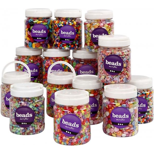 Kunststof kralen - gemengde kleuren - 16 x 700 ml