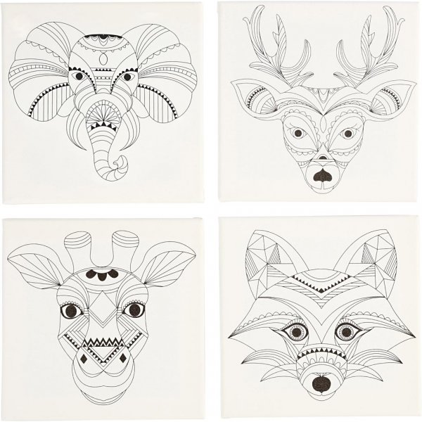 Canvas met print - wit - dieren - 4 st