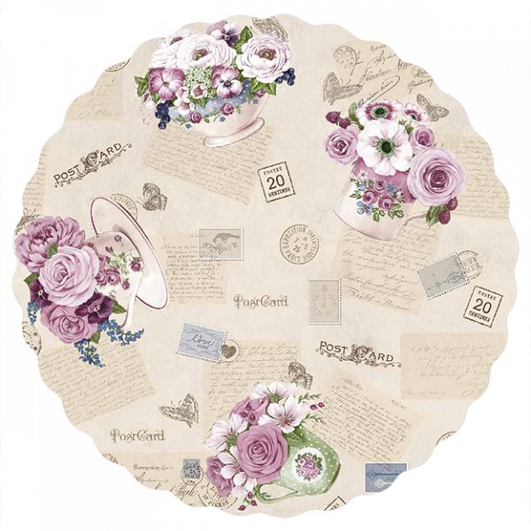 Dekzeil PVC Rond Bloemen/Letters - Roze