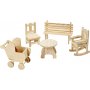 Minimeubels - 5-pack - stoel - bank - schommelstoel - tafel - kinderwagen