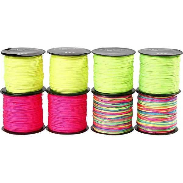 Stropdaskoord - neon groen - neon roze - neon geel - neon mix - 8 x 28 m Stropdaskoord - neon groen - neon roze - neon geel - neon mix - 8 x 28 m