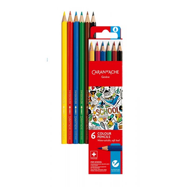 Schoolset Caran d'Ache Wateroplosbare kleurpotloden - 6 kleuren