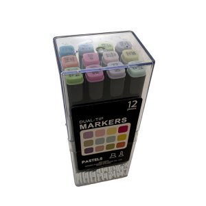 12 markeerstiften - kleurmarkers, dubbelzijdig, pastel