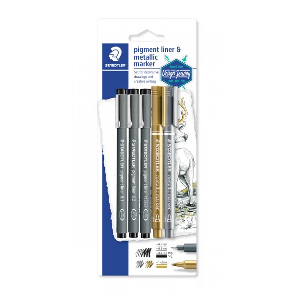 Pigmentliners en markers Design Journey - 5 pennen