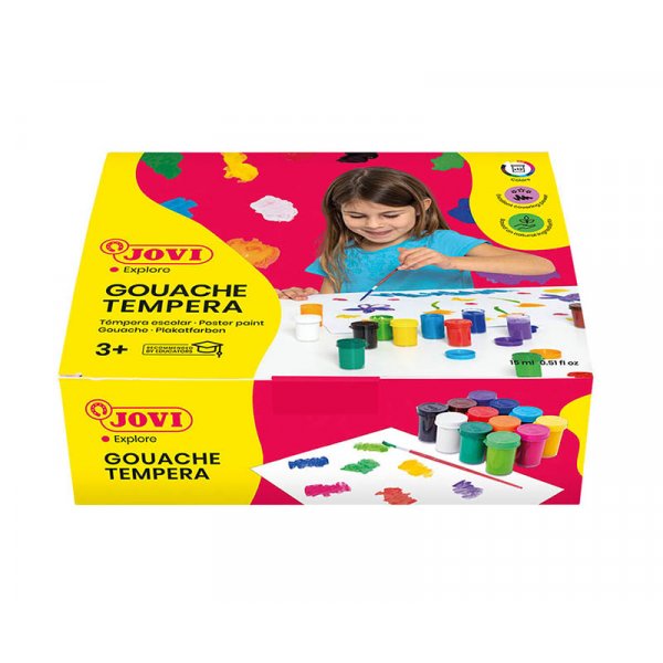 Temperaverf - Jovi - Gouache 12 x 15 ml gemengde kleuren + penseel