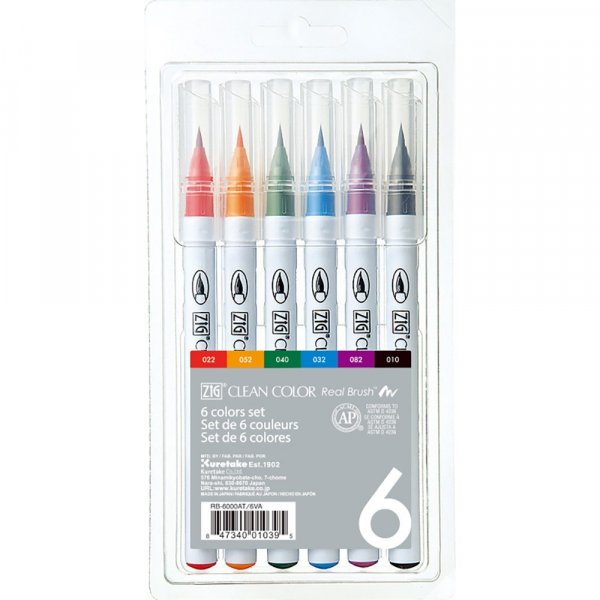 Brush pennen ZIG Clean Color Real Brush - 6 pennen
