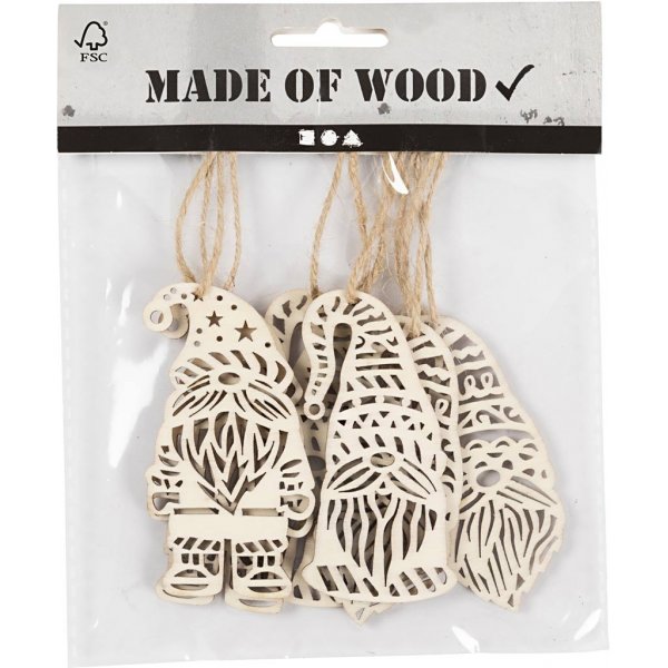 Houten ornamenten van hout - Scandinavische Kerstman - 6 st Houten ornamenten van hout - Scandinavische Kerstman - 6 st