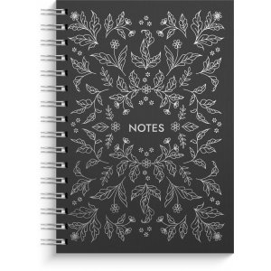 Notitieboekje A5 zilverkleurig met bloemenmotief en spiraalbinding. Notitieboekje A5 zilverkleurig met bloemenmotief en spiraalbinding.