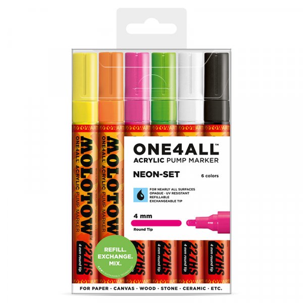 Acrylstiften One4All 4mm 6 Pennen - Neon