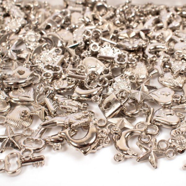 Kunststof bedels, zilverkleurig, 9 vormen, 200 st