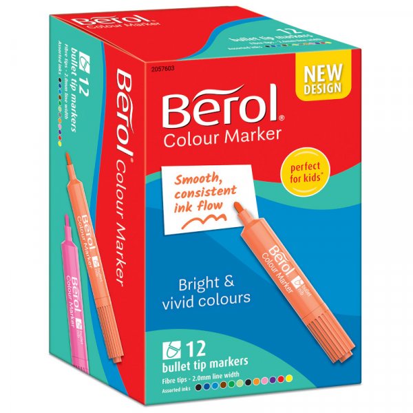 Vezelpen Berol Colormarker, kogel, diverse kleuren, Box-12