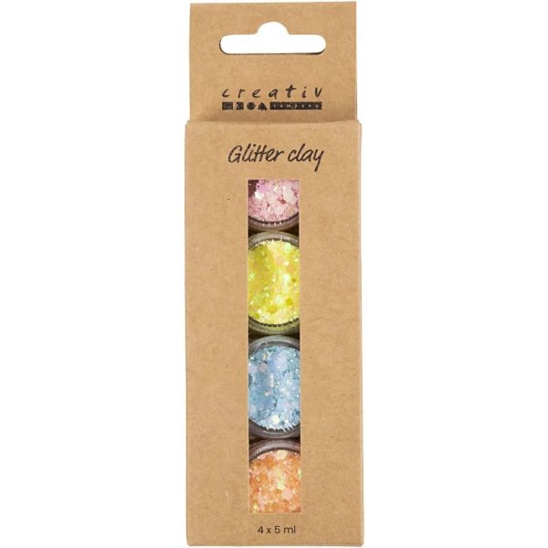 Glitterklei, pastelkleuren 4x5 ml Glitterklei, pastelkleuren 4x5 ml