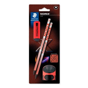 NORIX HB potloden met gum en puntenslijper - 2-pack rood NORIX HB potloden met gum en puntenslijper - 2-pack rood