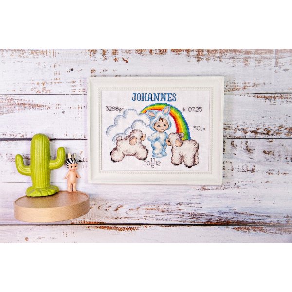 Borduurpakket Geboortehoroscoop - Jongen met regenboog