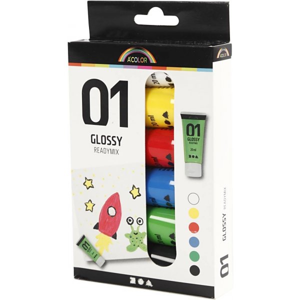 Schoolverf - Acryl - standaardkleuren - glanzend - 6 x 20 ml Schoolverf - Acryl - standaardkleuren - glanzend - 6 x 20 ml