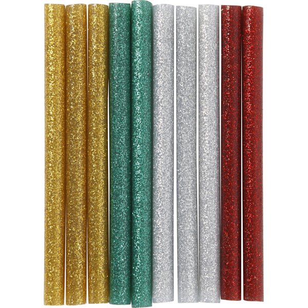 Lijmsticks voor mini lijmpistool - goud - groen - rood - zilver - glitter - L10 cm - 10 stuks Lijmsticks voor mini lijmpistool - goud - groen - rood - zilver - glitter - L10 cm - 10 stuks